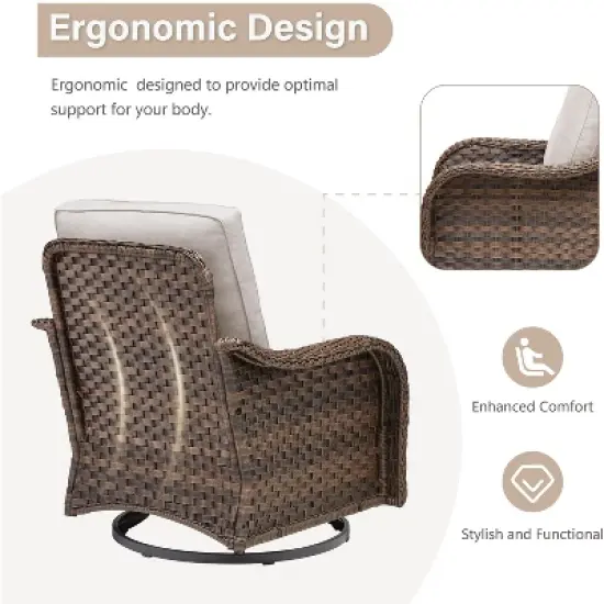 Buenhomino 5 Piece Patio Furniture Set, Wicker Patio Conversation Sets with Swivel Chairs, Outdoor Loveseat Sofa Sets with 2 Ottomans for Backyard image {6}