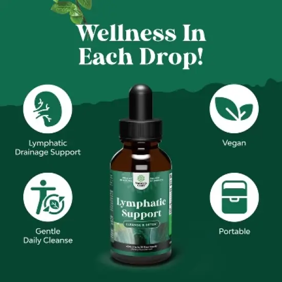 Organic Lymphatic Drainage Drops, Lymphatic Cleanse & Immune Support Supplement with Echinacea Goldenseal & Red Clover Extract, Nature's Craft, 60mL image {1}