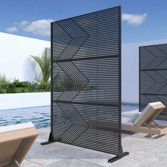 Dovelina Metal Outdoor Privacy Screen Freestanding Patio Decorative Screens - 72"x47", Black, Cedric image {5}