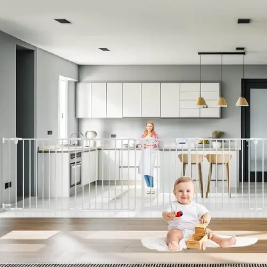 ELECWISH 8 Panels Foldable Baby Gate Heavy Duty Playpen, Extra-Wide, Auto-Close Door, Double Locking System, 27.5"-199" image {10}