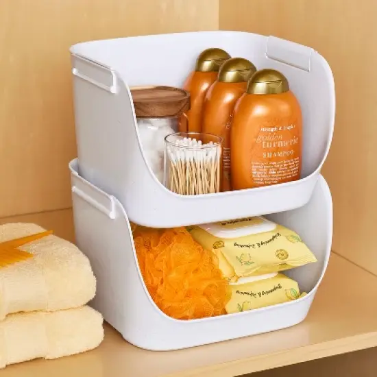 YouCopia 2pk Recycled Plastic ShelfBin Stacking Pantry Bins - Speckled White: Pantry Organizer, Multi-Compartments image {5}