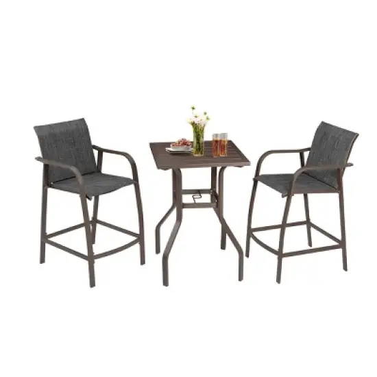 Aluminum Patio Bar Set All-weather 2pc Bar Stools and Table with Umbrella Hole - Crestlive Products image {12}