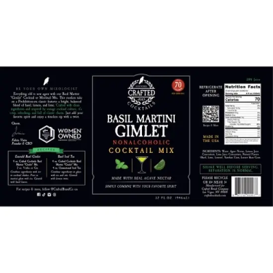 Crafted Cocktails Basil Martini Gimlet Mix: 6 Pack&nbsp; 60 Calories, Handcrafted with Agave, Lime and Basil: Effortless Mixology with Gourmet Flavor image {7}