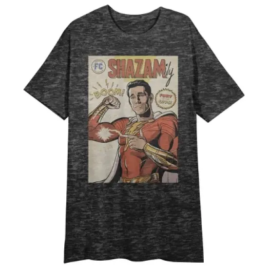 Shazam 2 Fury Of The Gods Illustrated Poster Art Crew Neck Short Sleeve Charcoal Heather Women's Night Shirt image {3}