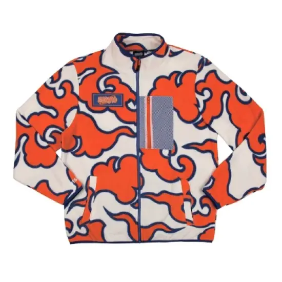 Naruto Orange Cloud Pattern White Men&rsquo;s Zip-Up Fleece Jacket image {6}
