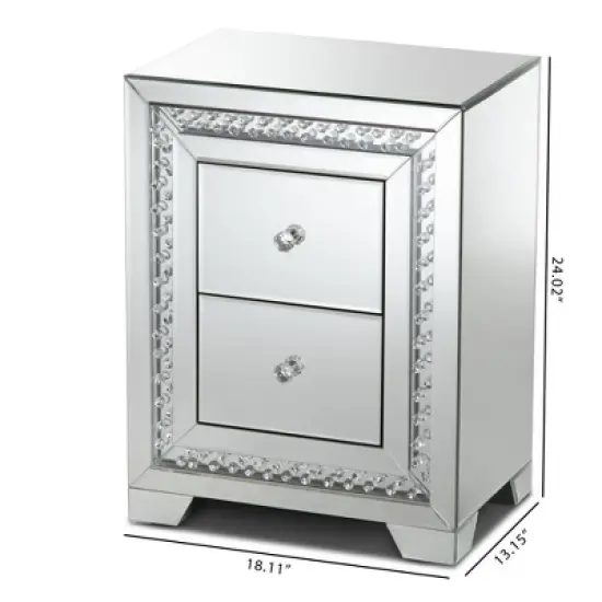 Mina Mirrored 2 Drawer Nightstand Bedside Table Silver - BaxtonStudio image {1}