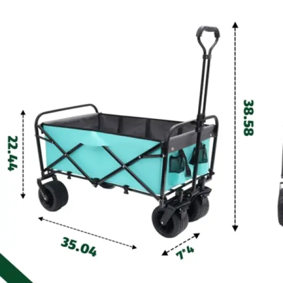 DSVIMOY Collapsible Foldable Wagon Cart, Beach Wagon Utility Cart for Camping Shopping Sports Gardening Fishing, Blue, 35.04"*24.41"*38.58" image {2}