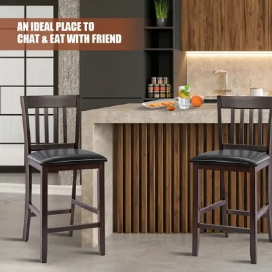 Costway Set of 4 Bar Stools Counter Height Chairs w/ PU Leather Seat Espresso image {6}
