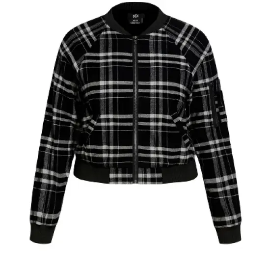 Women's Plus Size Check Bomber Jacket - black | CCX image {5}