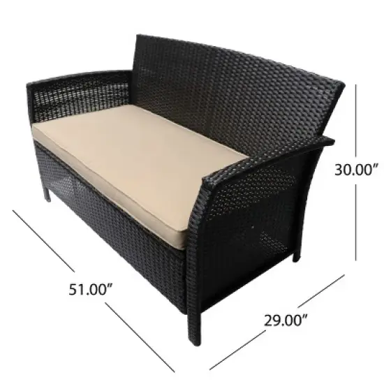 Christopher Knight Home Lucia 51" Outdoor Wicker Loveseat with Cushion, Tan/Brown image {2}