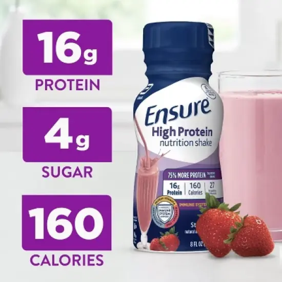Ensure High Protein Nutrition Shake, Strawberry, 8 fl oz, 4 x 6 Count image {1}