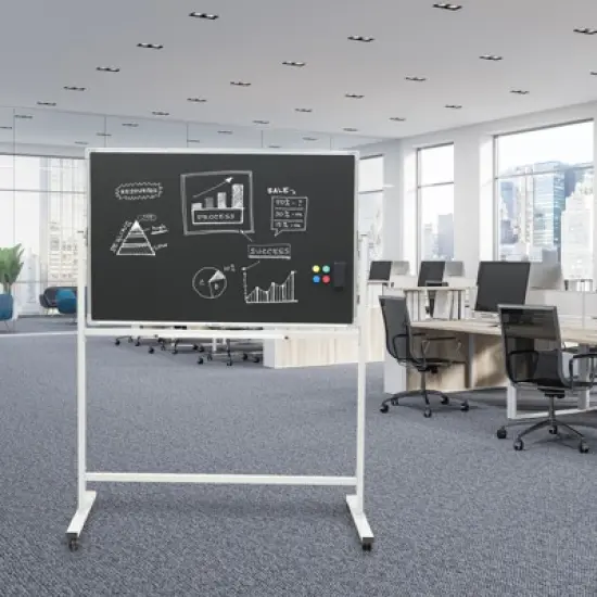 Excello Global Products Reversible Chalkboard on Wheels - 48"x32" (White Frame) image {5}