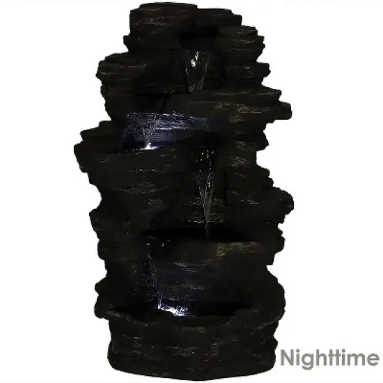 Sunnydaze 39"H Electric Polystone Rock Falls Waterfall Outdoor Water Fountain with LED Lights image {2}