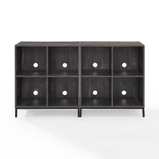 2pc Jacobsen Record Storage Cube Bookshelf Set Brown Ash - Crosley image {2}