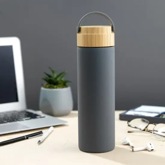 JoyJolt Glass Water Bottle with Carry Strap & Non Slip Silicone Sleeve - 20 oz - Grey image {1}