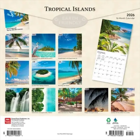 BrownTrout Tropical Islands 2026 12"x24" Hanging Square Wall Calendar Plastic-Free image {1}