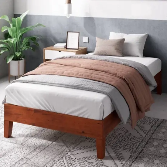 12" Wen Deluxe Wood Platform Bed Frame Cherry - Zinus image {9}