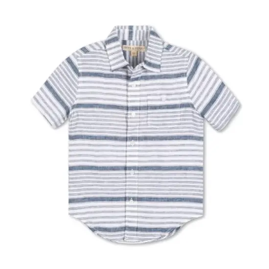 Hope & Henry Boys' Linen Short Sleeve Button Down Shirt, Kids image {10}