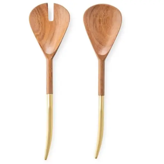Classic Touch S/2 Wooden Salad Servers with Gold Handle image {5}