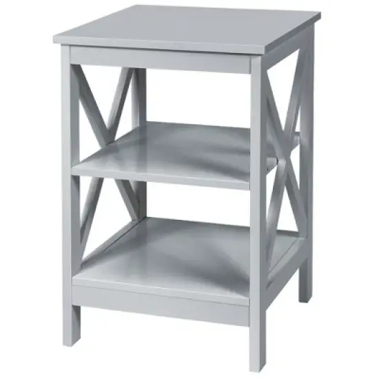 Costway 3-Tier Nightstand End Table X Design Storage Display Shelf Living Room Grey image {4}