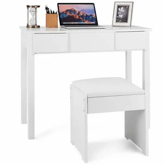 Costway White Vanity Dressing Table Furniture Stool Storage Box image {8}
