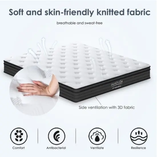 PAGED King Size Mattress Hybrid Mattress with Individually Pocketed Innerspring, Medium Firm for Bedroom image {1}