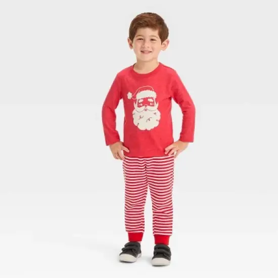 Toddler Boys' 2pc Santa Printed Long Sleeve Graphic T-Shirt and Fleece Jogger Pants Set - Cat & Jack&trade; Red image {2}