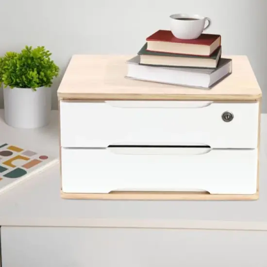 YIYIBYUS 2 Tiers Wooden Desktop Storage Box with Lockable Drawers image {1}