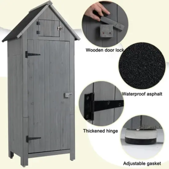 Gulches 30.3"L X 21.3"W X 70.5"H Outdoor Storage Cabinet Tool Shed Wooden Garden Shed  Gray image {3}