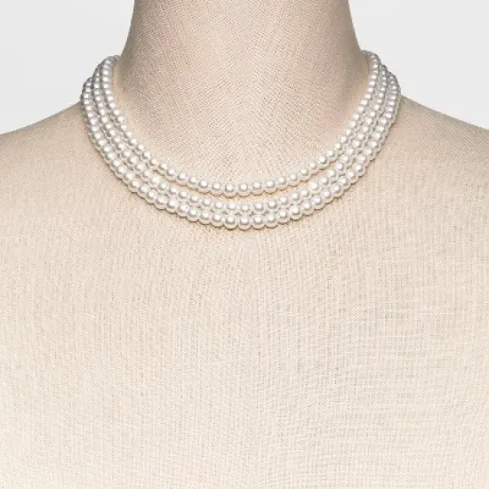 Pearl Multi-Strand Necklace Set 3pc - A New Day&trade; White image {2}
