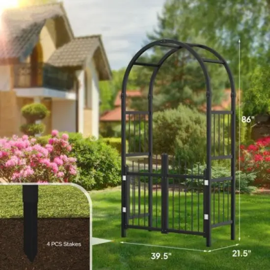 Karl Home 86 In. Black Pvc Garden Arbor With Gate image {1}