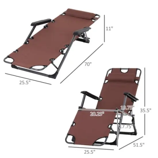 TIRAMISUBEST 2-in-1 Folding Chaise Lounge Chair with Adjustable Back, Pillow & Storage Pocket for Pool, Beach, Patio & Outdoor Use, Brown image {7}