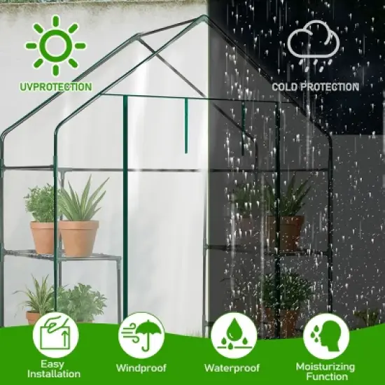 SEVOBAL Greenhouse Outdoor Durable PE Plant Green House for Frost Protection Shelf Clips Roll-up Zipper Door Walk-in for Planter, Clear, 98"*36"*9.5" image {4}
