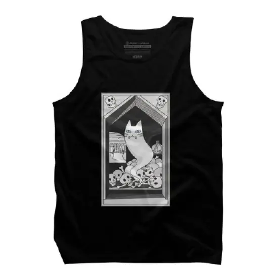 Men's Design By Humans Ghost cat the Keeper of the Crypt By runcatrun Tank Top image {2}