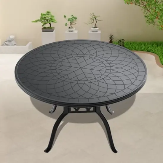 NicBex Outdoor Dining Table,Round Patio Table with Black Frame and Umbrella Hole for 4 to 6 Chairs,Outdoor Furniture,Black image {5}
