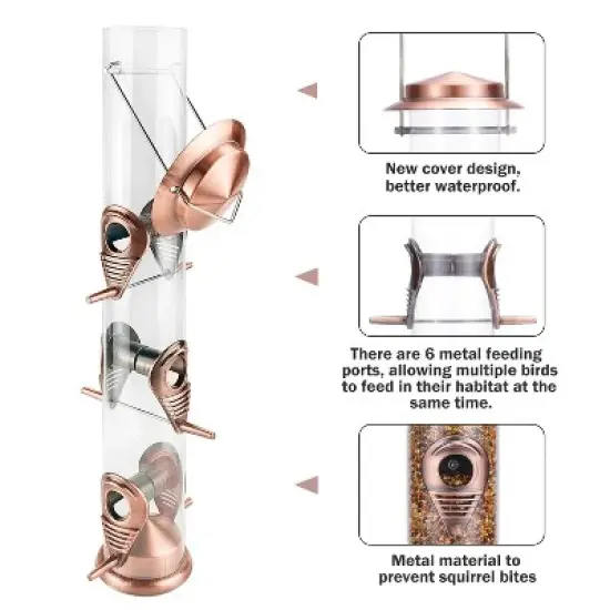 Snynuxx Metal Bird Feeder Tube Hanging, Steel Hanger Great for Attracting Birds (Antique Copper) image {5}