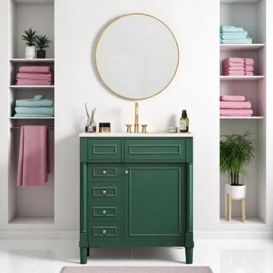 Mshliw 30" Bathroom Vanity with Sink, Modern Freestanding Storage Cabinet with 2 Drawers, Soft Closing Door, Solid Wood Frame and Ceramic Basin image {10}