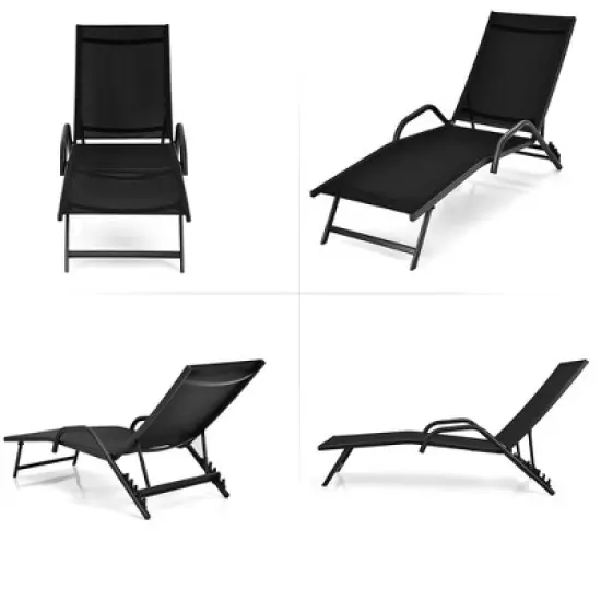 Costway 2PCS Patio Lounge&nbsp;Chairs Chaise Recliner 5-Position Back Adjust Armrest image {8}