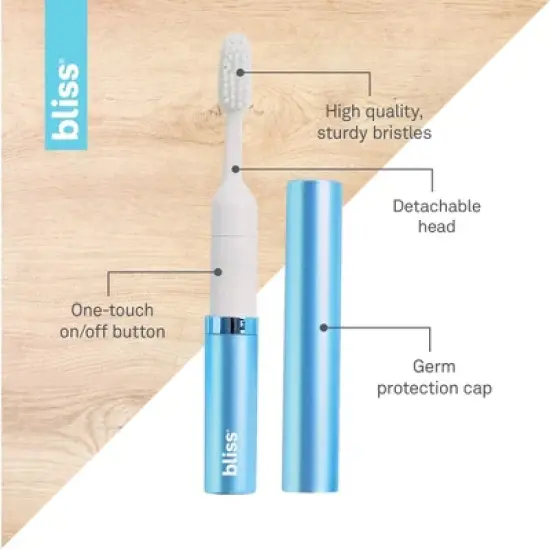 Bliss Electric Travel Toothbrush Set - Portable Sonic Toothbrush with 2 Brush Heads, Protective Cap & Waterproof image {2}