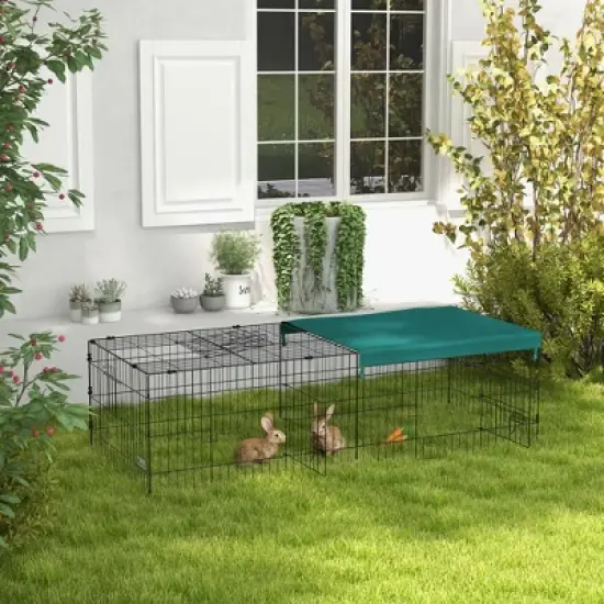 PawHut Small Animal Playpen, Pet Playpen Yard Fence for Rabbits, Chicken, Chinchillas with Roof for Indoor Outdoor image {2}