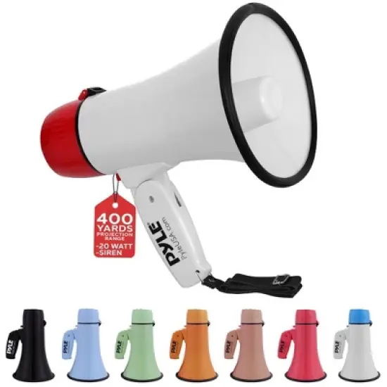 Pyle 20-Watt Portable Speaker Siren Bullhorn Megaphone with Voice Amplification, Handheld PA System &ndash; Red/White image {7}