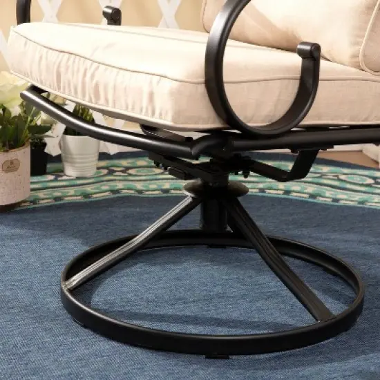 7pc Outdoor Dining Set with Svivel Chairs with Cushions & Large Metal Rectangle Table with Umbrella Hole - Captiva Designs image {16}