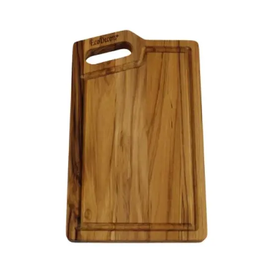 EcoDecors 10x6 Teak Edge Grain Cutting Board with Juice Groove & Handle image {6}