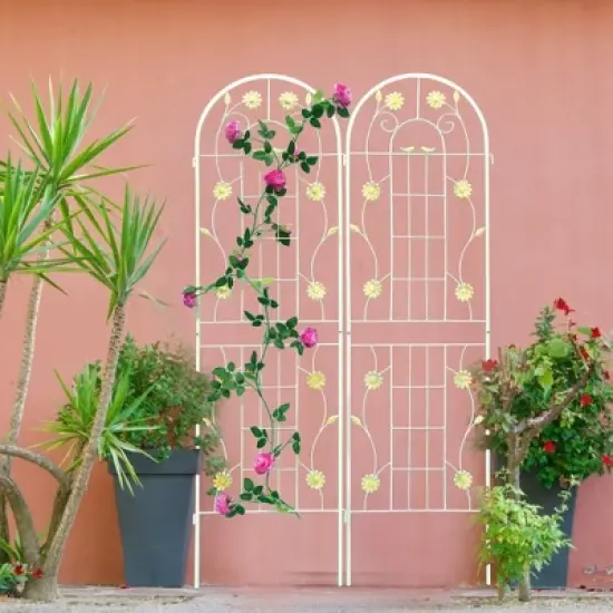 MOEPISY 2 Pack Metal Garden Trellis 71 inch x 19.7 inch Rustproof Trellis Cream White image {6}