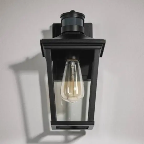 LNC 12" Metal/Glass Cage Modern Iron Outdoor Wall Light Matte Black: Waterproof, PIR Motion Sensor, Dusk to Dawn Photocell Control image {4}