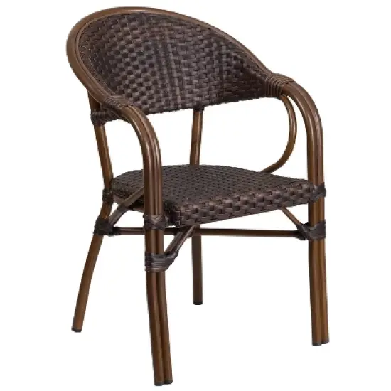 Merrick Lane Wicker Rattan Patio Chair With Curved Back And Aluminum Bamboo Frame image {12}