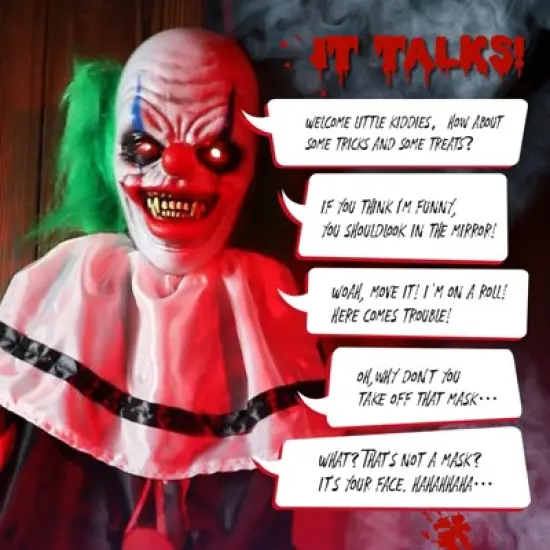 Slickblue Halloween Yard Decoration 2.6FT Tall Clown with Motion Sensor, Light-Up Eyes, and Scary Effects image {4}