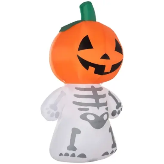 HOMCOM 70.75 " Inflatable Halloween Skeleton Ghost Pumpkin Head, Blow-Up LED Yard Display w/ Rotating Colorful Light Outdoor for Garden, Lawn, Party image {3}