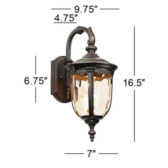 John Timberland Bellagio Vintage Rustic Outdoor Wall Light Fixture Bronze Downbridge 16 1/2" Champagne Hammered Glass for Post Exterior Barn Deck Yard image {3}