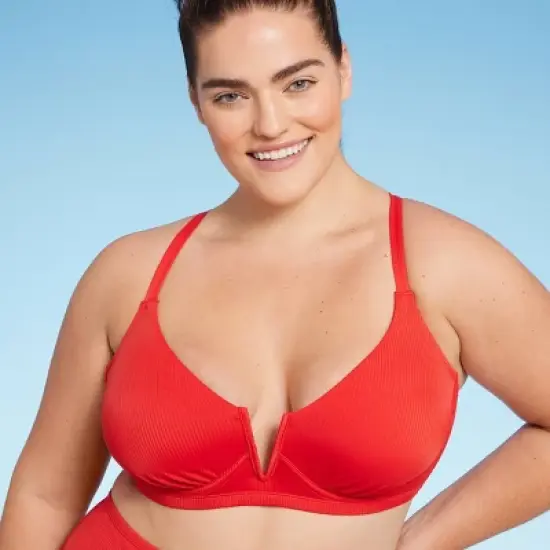 Women's Ribbed Longline V-Wire Bikini Top - Shade & Shore&trade; Red image {2}